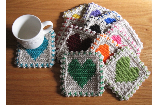 crochet heart coasters