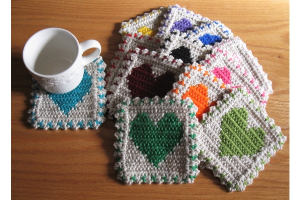 crochet heart coasters