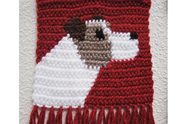 Red heather scarf with Jack Russell or Parsons terrier dogs | hooknsaw