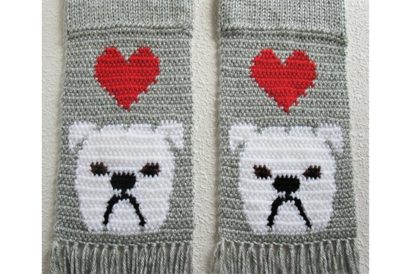white bulldogs and red hearts
