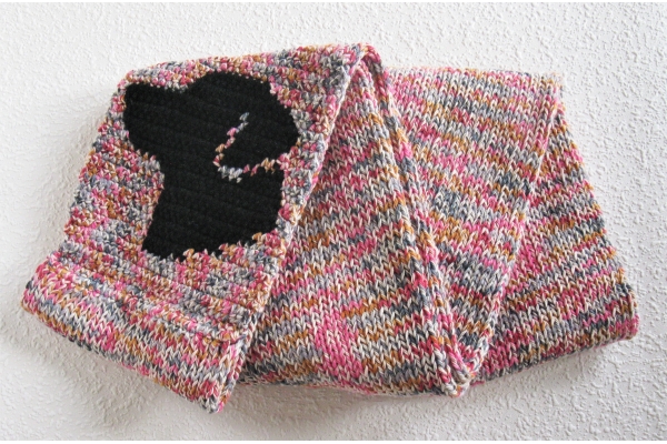 pink scarf with black lab