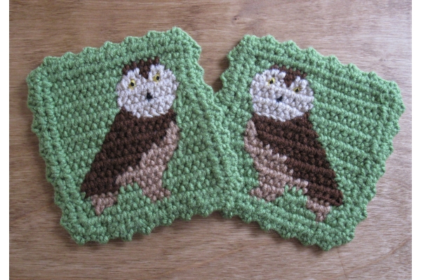 green coasters with owls