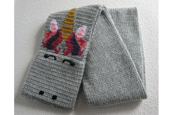 gray pocket scarf with unicorns