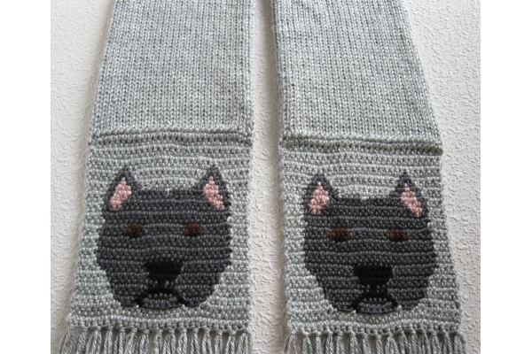 gray knit dog scarf