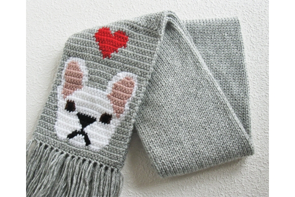 gray knit dog scarf