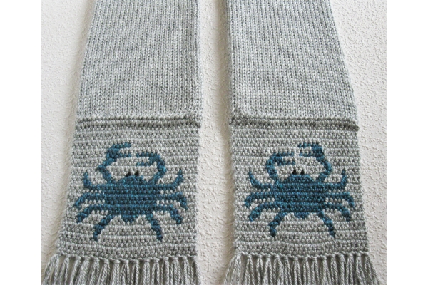 gray scarf with crabs