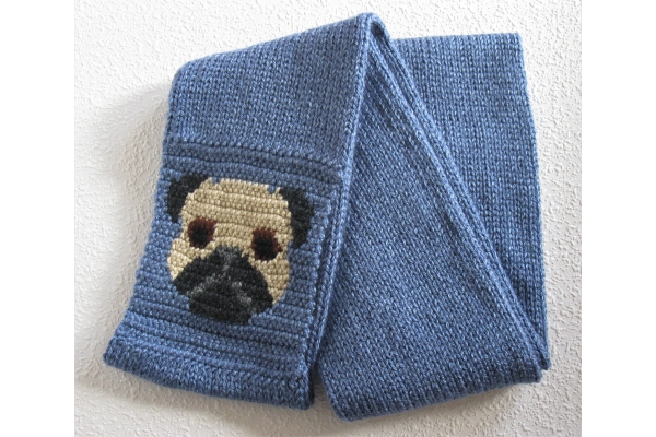 pug crochet and knit scarf