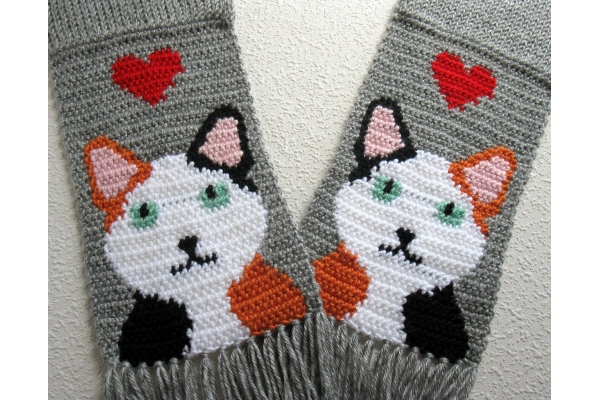 Knit calico cat scarf
