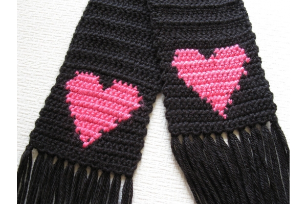 black scarf with hearts