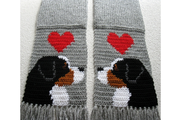 gray knit mountain dog scarf