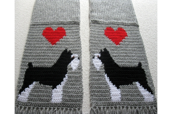 black and white dogs on scarf