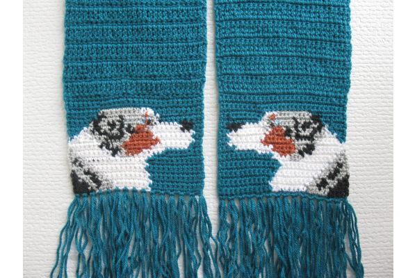Australian Shepherd Scarf. Teal, crochet scarf with blue Merle Aussie ...