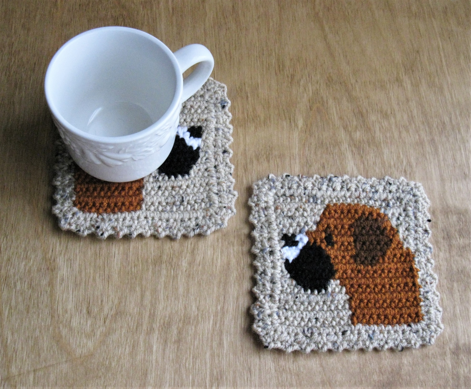 Dog coasters. Set of two, large mug rugs with fawn Boxer dogs for pet  lovers.