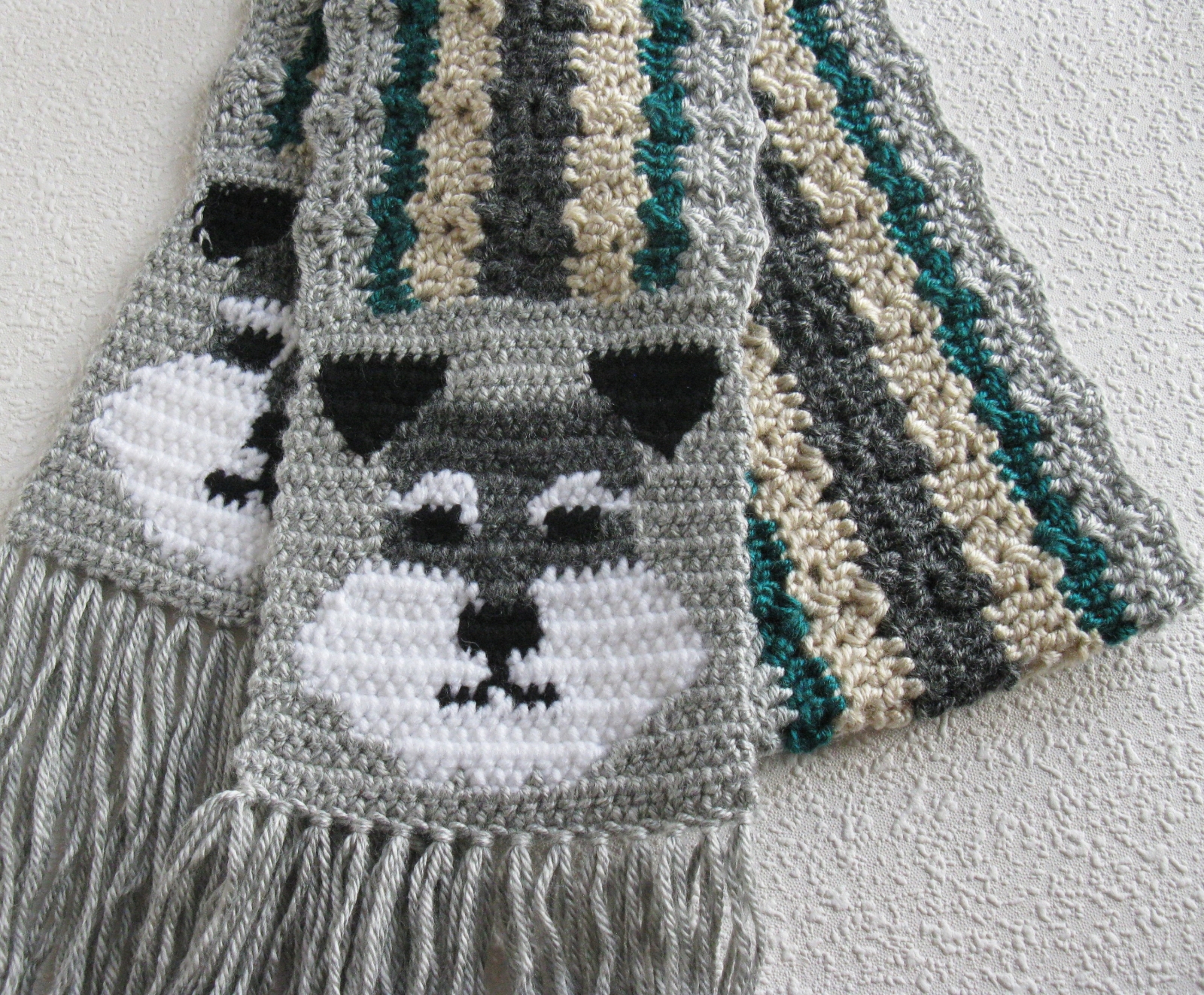 Schnauzer Scarf. Gray and teal crochet scarf with salt and pepper dogs ...