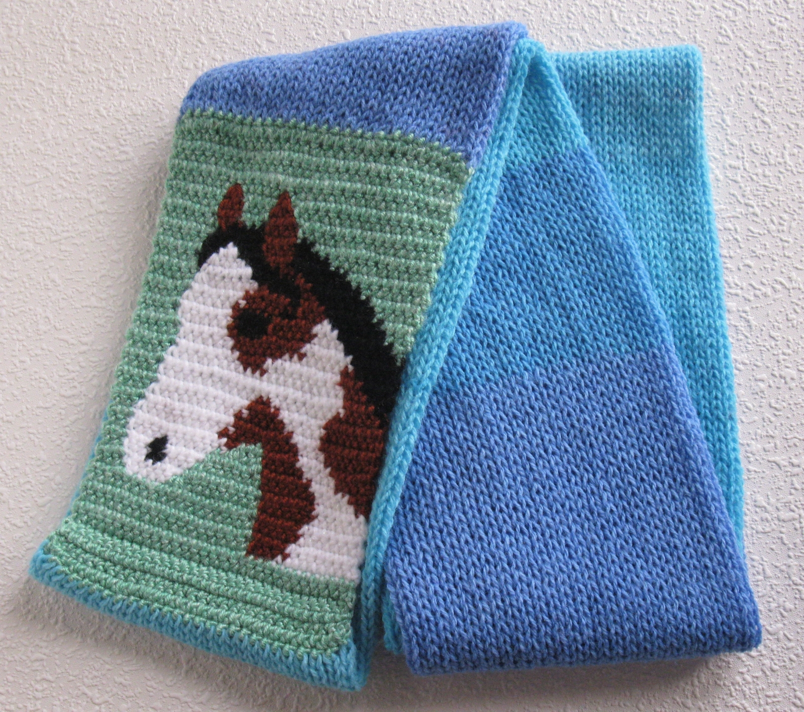 Paint Horse Scarf. Blue color block infinity cowl with a pinto horse ...