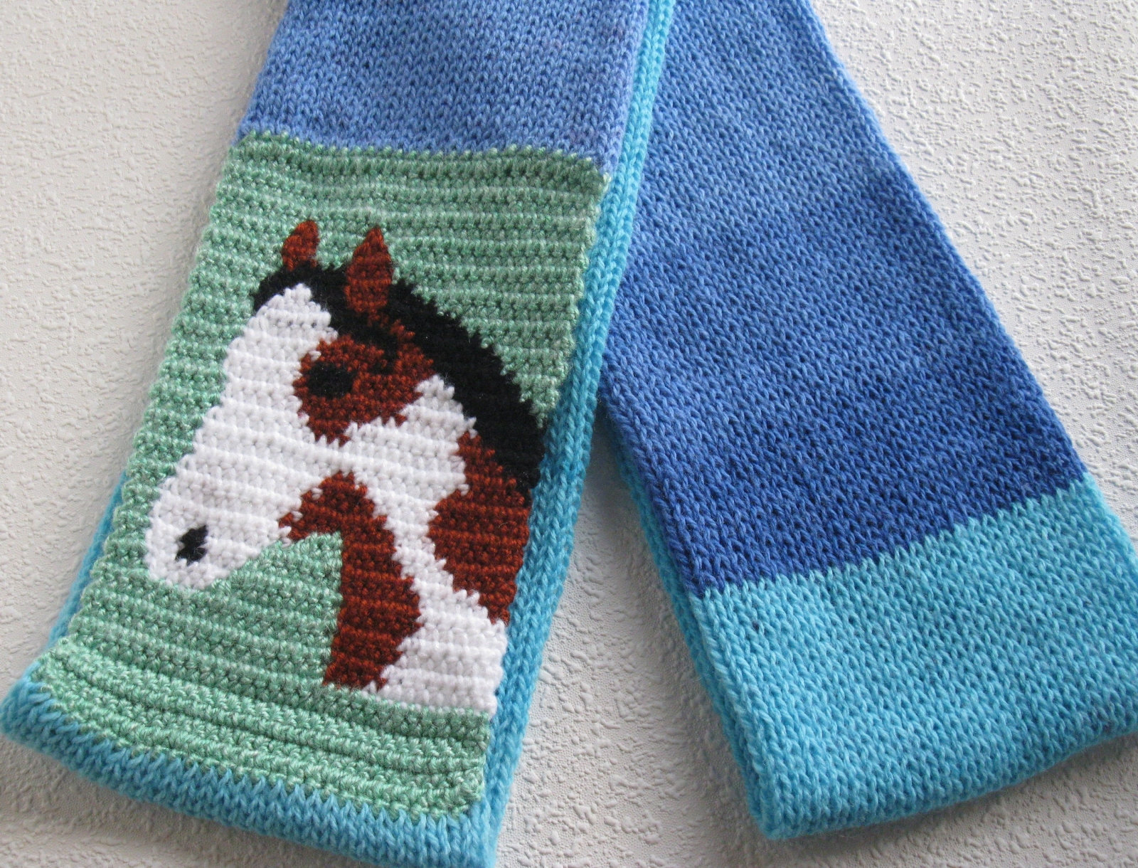 Paint Horse Scarf. Blue color block infinity cowl with a pinto horse ...