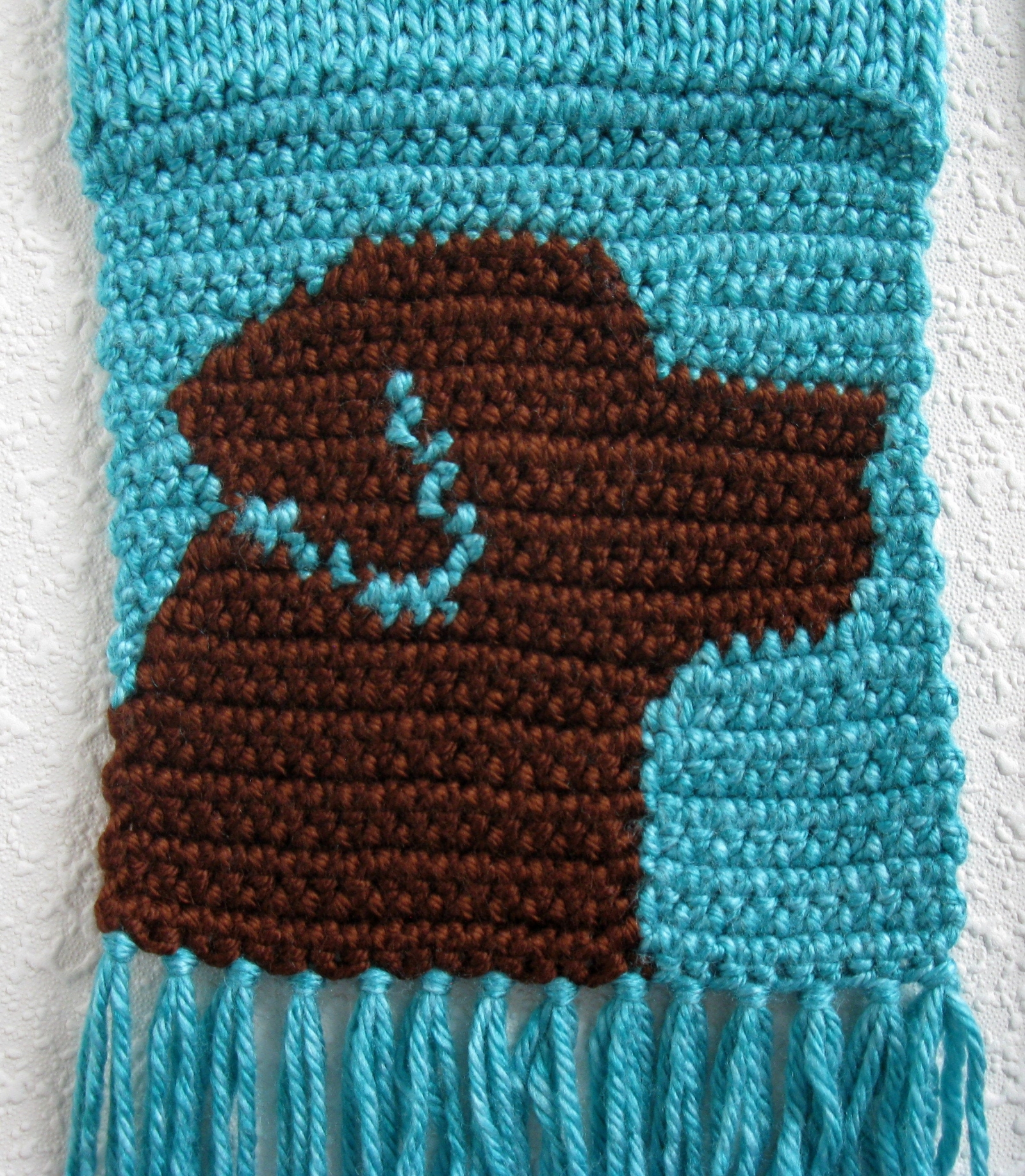 Chocolate Lab Scarf. Turquoise blue crochet and knit scarf with brown ...