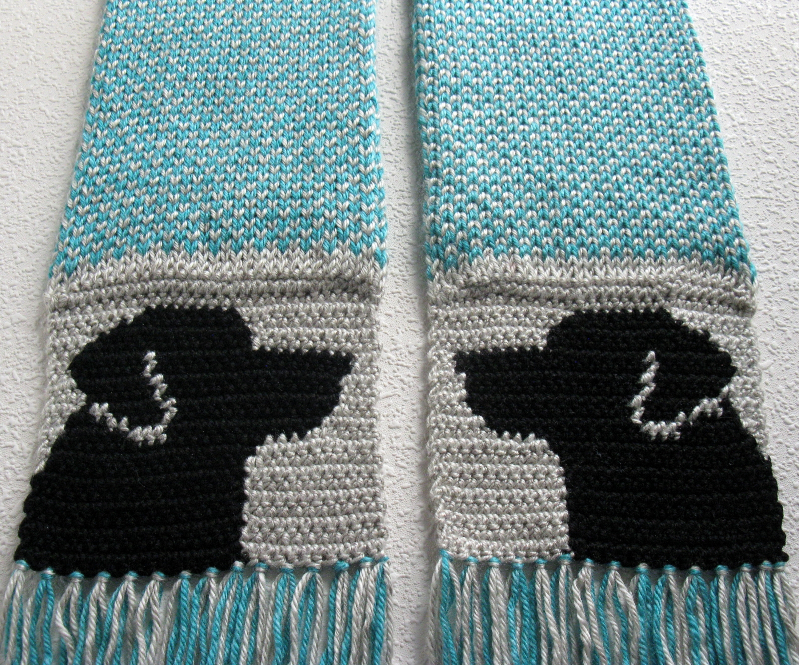 Long Labrador Scarf. Gray and turquoise blue, fair isle knit scarf with ...