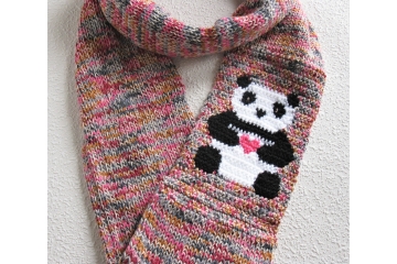 Panda bear infinity scarf. Colorful cotton blend knit circle cowl.