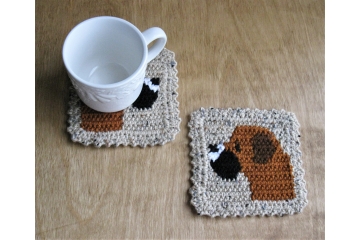 Dog coasters. Set of two, large mug rugs with fawn Boxer dogs for pet lovers.