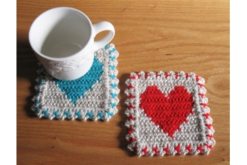 Large Heart coasters. Handmade, crochet cup coasters with 12 color options