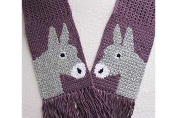 Donkey Scarf.  Purple crochet scarf with gray and white burros