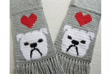 White Bulldogs and red Hearts scarf