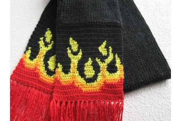 Charcoal black scarf with yellow, orange, and red flames for men or women