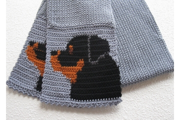 Rottweiler Scarf. Gray cotton scarf with black and tan rottie dogs for pet lovers
