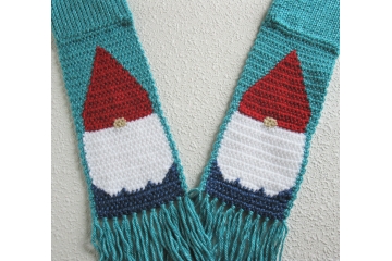 Blue gnome scarf. Handmade turquoise scarf with gnomes