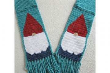 Turquoise blue scarf with gnomes