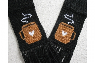 Charcoal black coffee lovers scarf with orange cups