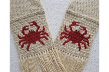 Neutral scarf with red crabs