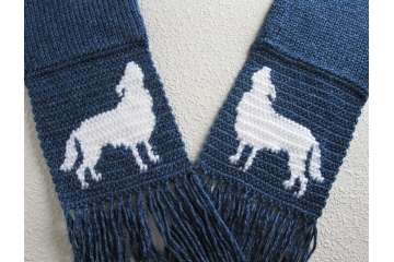 Wolf Scarf. Royal blue knit scarf with howling white wolves