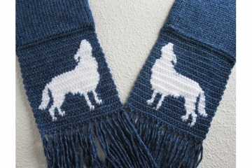 Royal blue scarf with white howling wolves