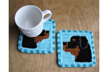 Rottweiler Dog coasters. Set of two, turquoise, gray or brown mug rugs with Rottie dogs.