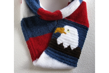 Bald Eagle Scarf.  Red, white and blue color block infinity cowl with an American eagle