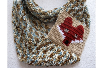 Fox infinity scarf. Blue and brown speckled wildlife cowl