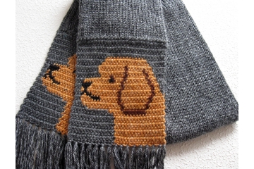 Charcoal gray scarf with orange Labradoodle dogs