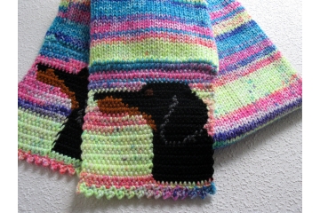 Dachshund Scarf. Bright colorful stripes scarf with black and tan dachshund dogs