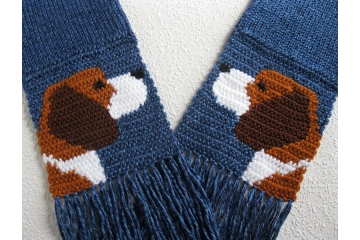 Beagle Dog Scarf. Royal blue heather, knit and crochet scarf for pet lovers