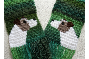 Jack Russell Terrier Scarf. Green striped knit scarf with Parsons Terrier dogs