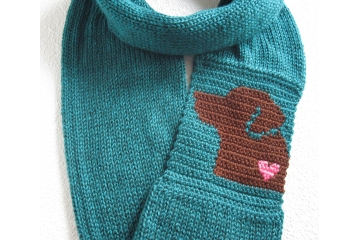 Teal Labrador retriever infinity scarf with chocolate lab dog