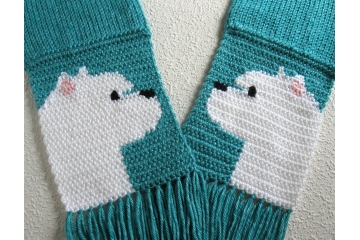 Westie Terrier Scarf. Turquoise blue, knit with West Highland White Terrier dogs.