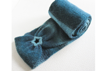 Shades of blue infinity scarf with a star shape ring. Handmade, long circle cowl