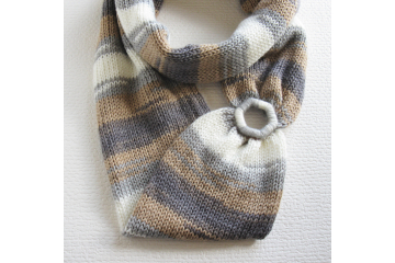 Shades of brown and gray infinity scarf with a hexagon shape ring. Handmade, long circle cowl