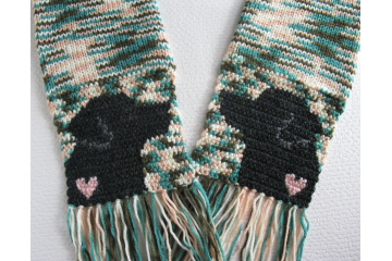 Labrador Retriever Scarf. Multicolor, knit and crochet scarf with small pink hearts and charcoal black lab dogs Labrador Retriever Scarf. Multicolor, knit and crochet scarf with small pink hearts and charcoal black lab dogs