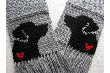 Gray knit scarf with Black Labrador dogs